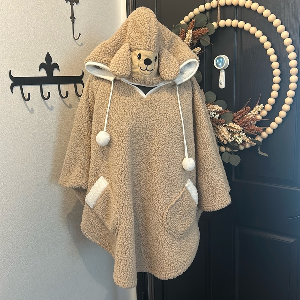 Lamb Hoodie Cozy Critters pull over poncho Sherpa with front pocket one size